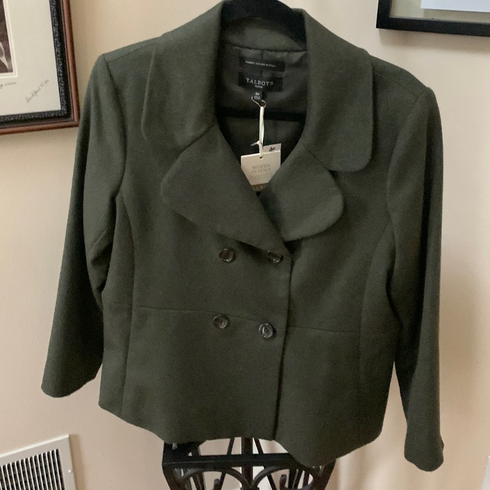 Talbots beautifully tailored wool jacket in dark linden green